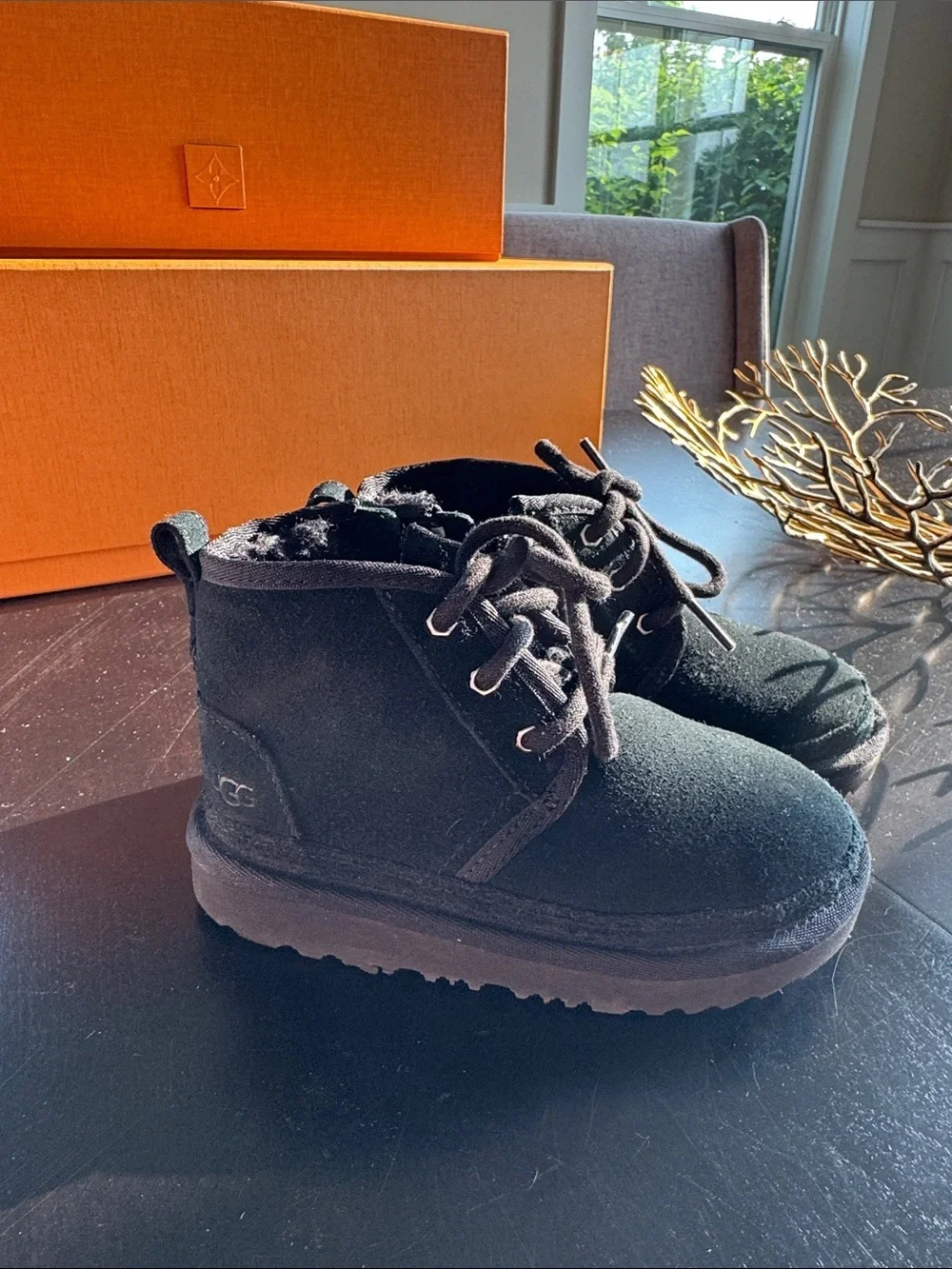 UGG Kids Black Suede Lace-Up Ankle Boots
